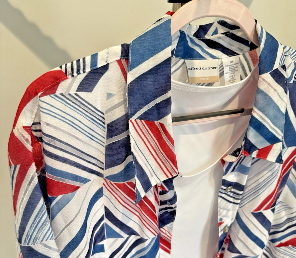 ALFRED DUNNER 2-Piece 24W Red White Blue America July Tank & Shirt Patriotic USA